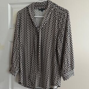 Adrianna Papell Dark Green, Black and White Geometric Blouse